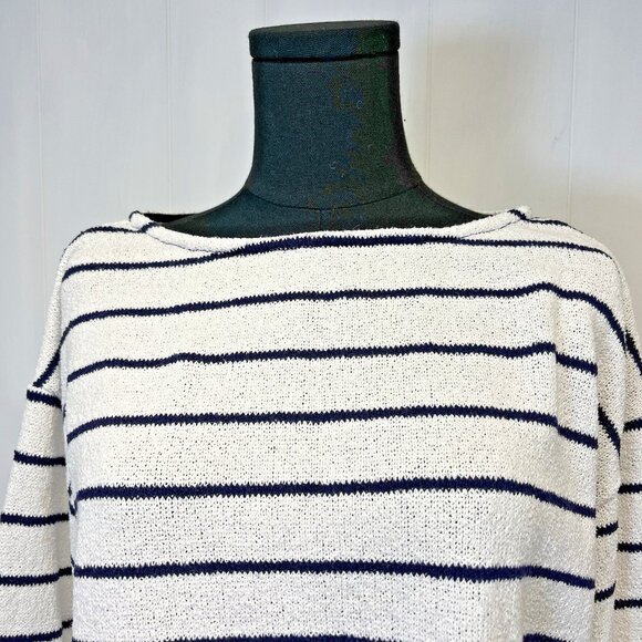 H & M Womens Navy Striped Sweater Size Medium Cotton Blend‎ Nautical Boat Neck - Picture 3 of 8